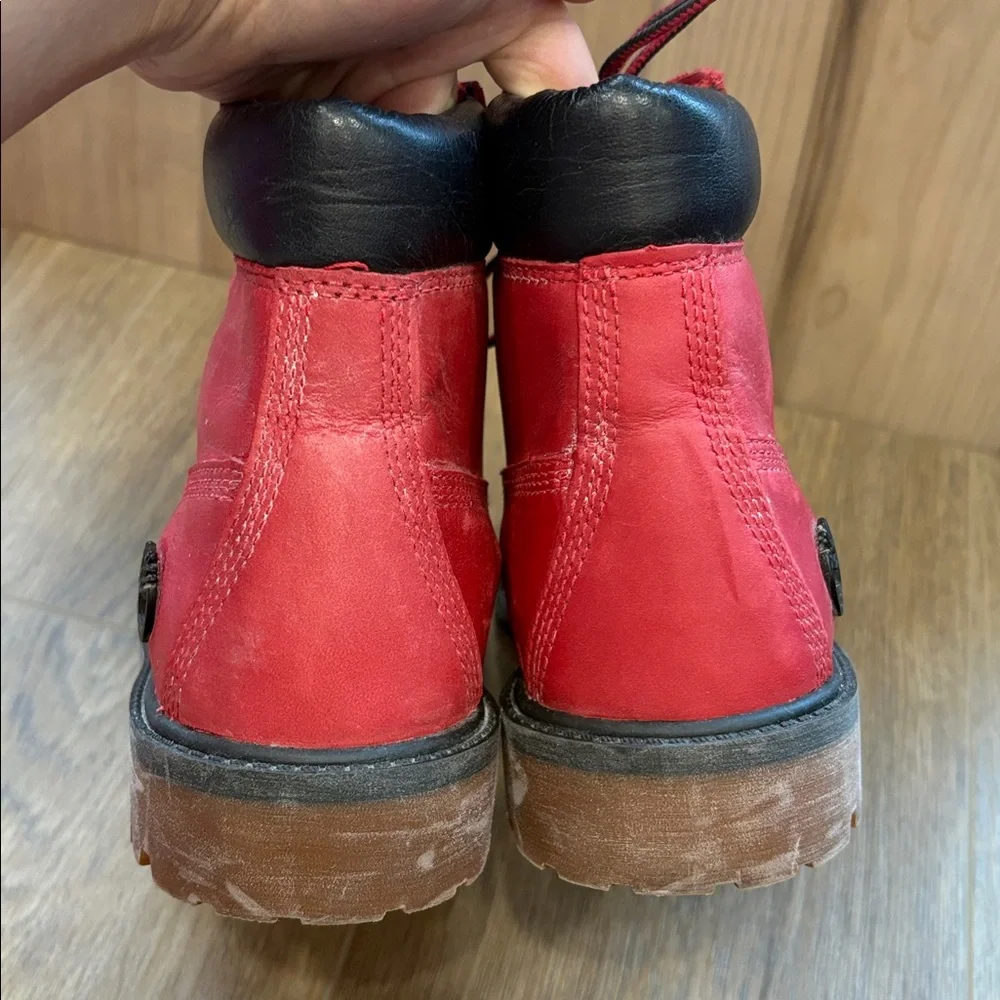 Timberland 6 Inch Premium Boot Junior BULLS Red Nubuck Lace Up Boot 4.5